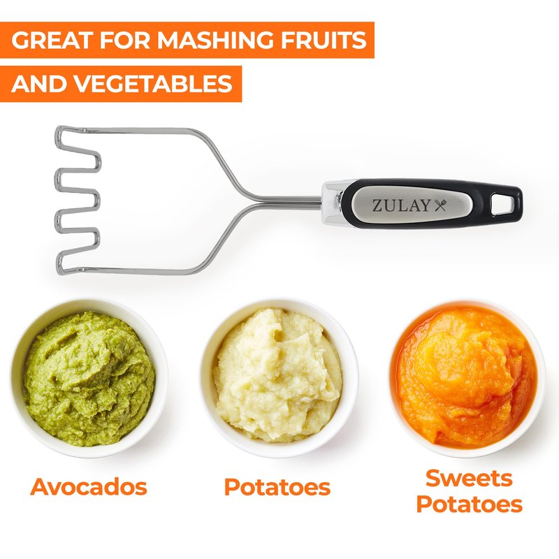 Zulay Kitchen Stainless Steel Potato Masher – Heavy-Duty, Non-Scratch, Dishwasher-Safe Masher with Food-Grade Silicone for Smooth & Fluffy Mashed Potatoes, Avocados & More – Sturdy & Durable Design
