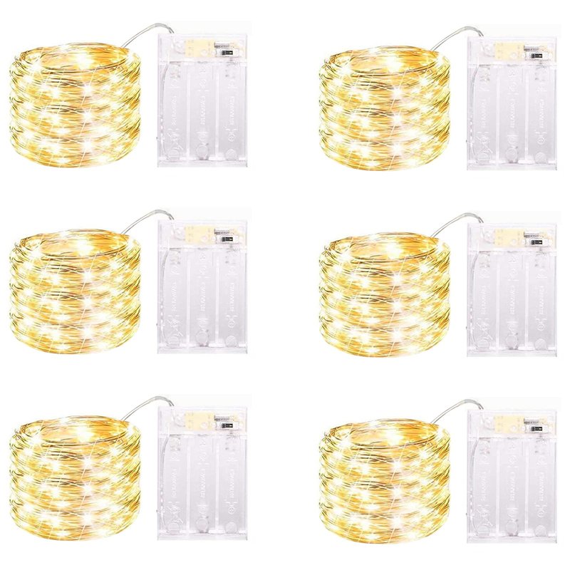 6 Pack LED Fairy Lights Battery Operated with Timer, 13FT 40LED Waterproof Firefly Lights Silver Wire Mini Twinkle String Lights for Wedding Christmas Birthday Party Mason jar Decorations, Warm White
