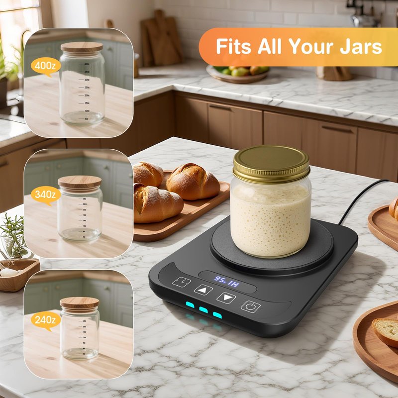 Sourdough Starter Warmer, Precise 1°F Thermostat Control (70-100°F) Sourdough Warming Mat, Auto Warming On/Off, 12-Hour Timer Sourdough Warmer for Home Baking (No Jar Included)