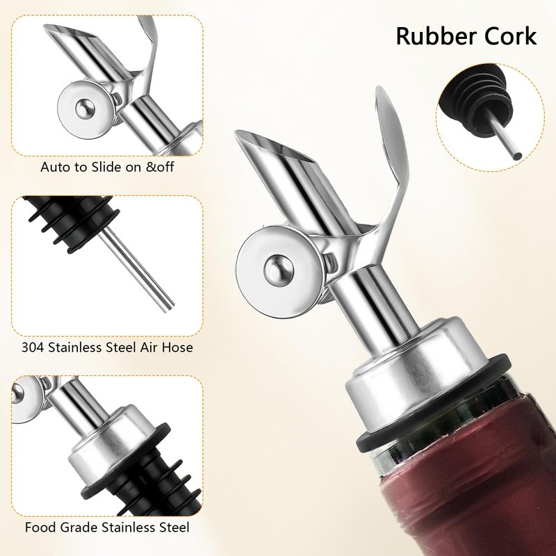 KoMvzyl 12 Pcs Weighted Stainless Steel Liquor Bottle Pourers Auto Flip Olive Oil Dispenser Spout Balsamic Alcohol Pourer Spouts