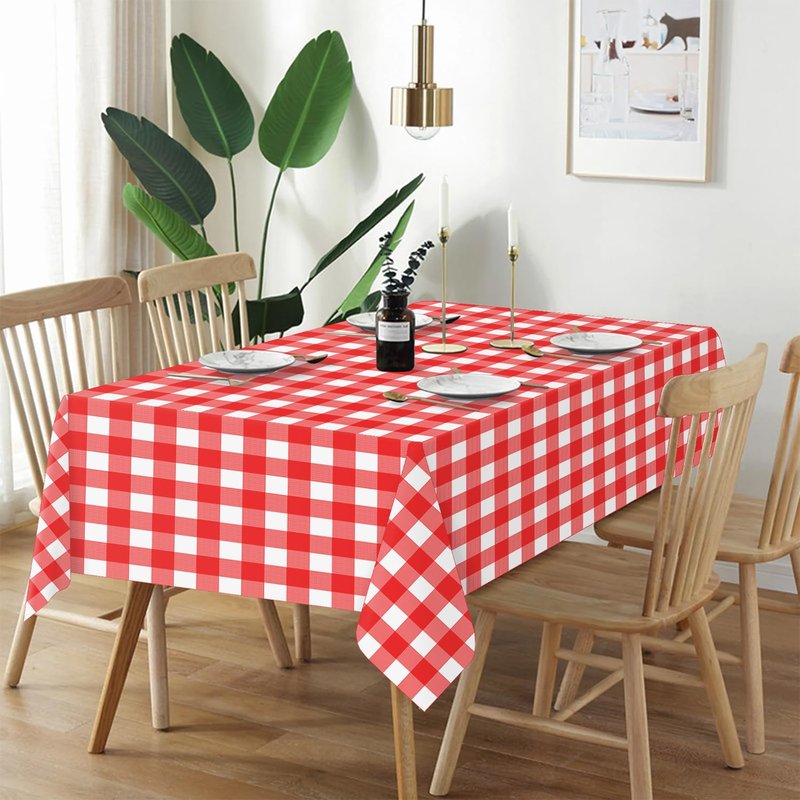 QIKSION Red Gingham Tablecloth Disposable 3 Pack, 54 x 108 Inch Red and White Checkered Table Cloth for Picnic, Outdoor BBQ Decorations, Birthday Party Supplies, Rectangle, Plastic Table Cover
