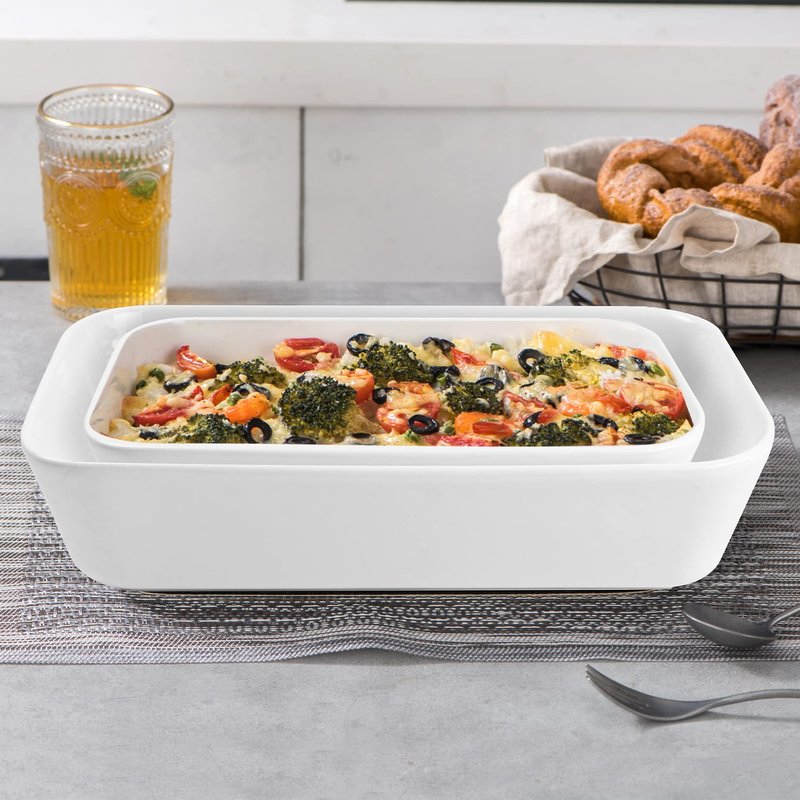 UNICASA Ceramic Oven Dishes, Set of 3 Lasagne Dishes 1000/2000/3500 ML, Rectangular Casserole Dishes, Non-Stick Reactive Glaze, White Casserole Oven