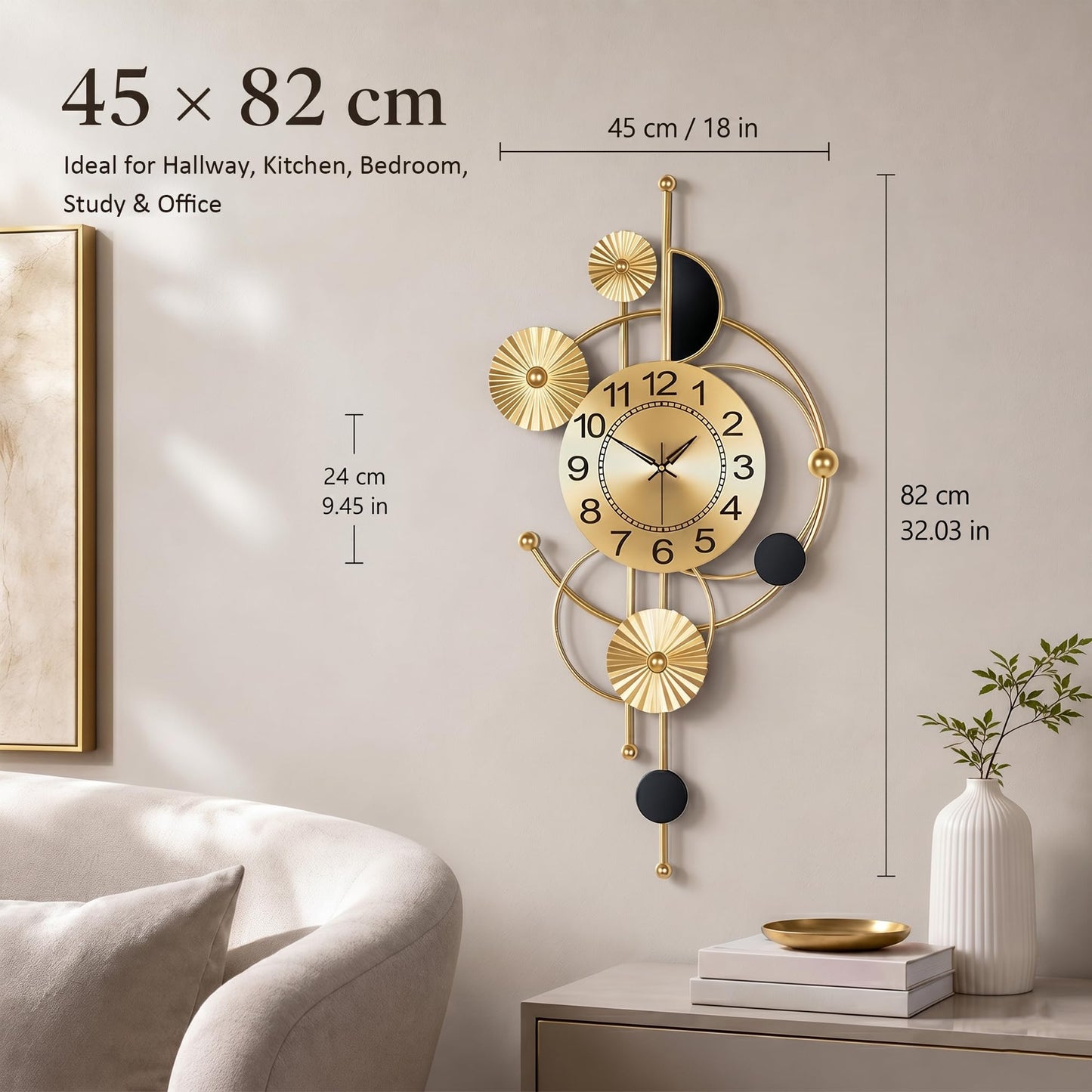 Axioglo Large Wall Clock,Modern Silent Non-Ticking Metal Wall Clocks,Battery Operated Wall Clock for Living Room, Kitchen, Bedroom, or Office Wall Decor (32")