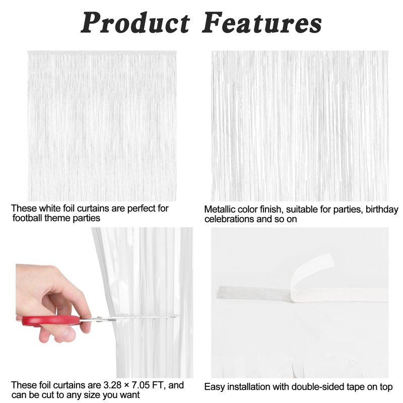 2 Pack Tinsel Backdrop, 3.28 x 7.05 Feet White Party Decorations, Metallic Foil Fringe Curtains Streamer Backdrop, Party Supplies Photo Props for Birthday Anniversaries Wedding