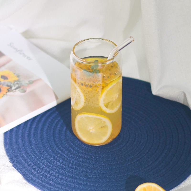 Kxuhivc 1 Pack Glass Cup, 16oz Drinking Glass with Bamboo Lid and Straw, Beer Tumbler for Mojito Soda Smoothies Whiskey Iced Coffee Cocktail Tea Juice