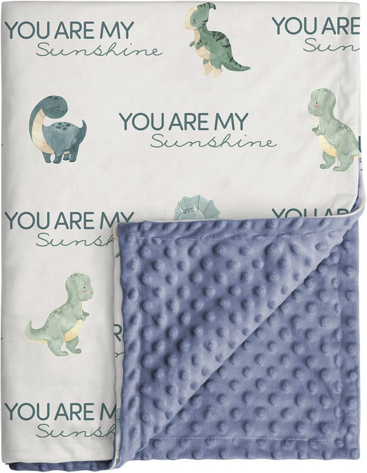 Skiennix Dinosaur Baby Blanket - Super Soft Minky Nursery Throw with Double Layer Dotted Backing | Blue (30" x 40")
