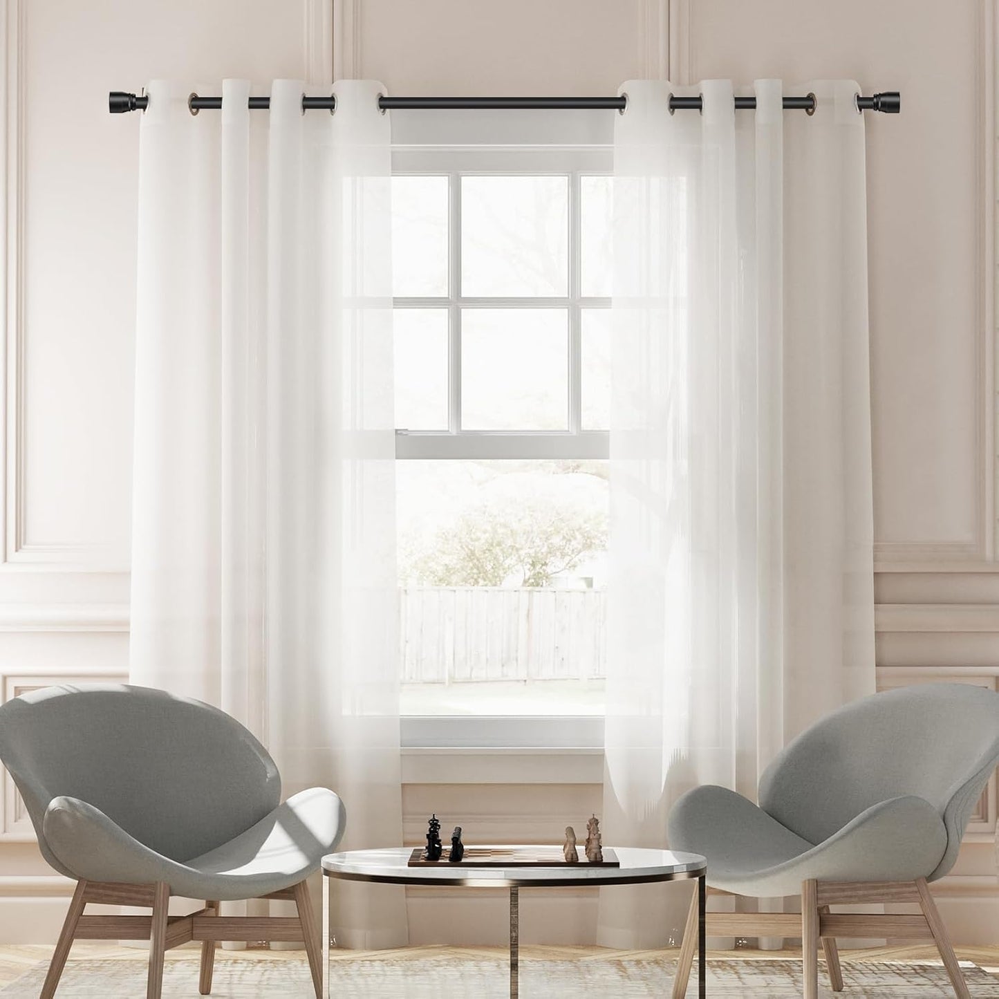 Skiennix 1” Diameter Adjustable Curtain Rod - Heavy Duty Matte Black | Fits 30-39 Inch Windows, 2 Pack