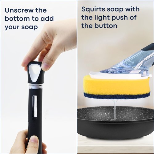 Dish Brush with Soap Dispenser Storage Set with 2 PCS Sponge Refills & Holder, Soap Dispensing Dish Brushes, Sponge with Soap Dispenser Handle, Dish Sponges with Handle for Dishes Pans Pots Sink