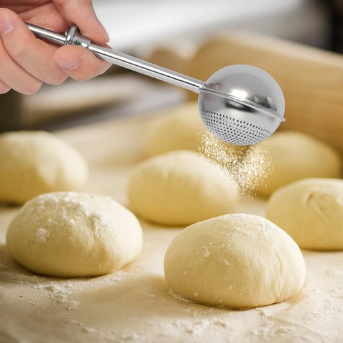 HULISEN Flour Duster for Baking, with Spring Handle, One-Handed Operation, 18/8 Stainless Steel Pick Up and Dust Flour Sifter, Dusting Wand for Sugar, Flour and Spices, Gift Package