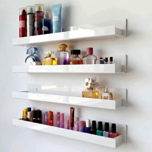 White Acrylic Shelves by [Brand Name] - 15 Inch Kids Floating Bookshelf | Modern Toy & Picture Ledge Storage