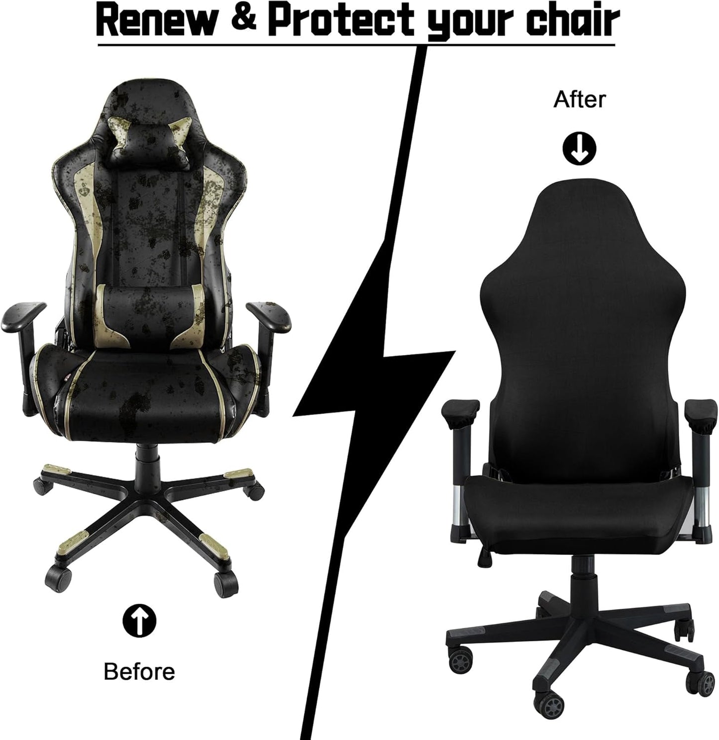 BIETYONE Gaming Chair Cover - Stretchable Ergonomic Slipcover for Cat Scratch Protection | Black