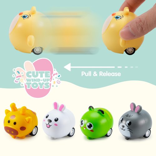 JOYIN 12 Pcs Prefilled Easter Eggs with Toys, Plastic Easter Eggs with Animal Cars for Kids Gift, Basket Stuffers, Classroom Prize Supplies, Party Favors