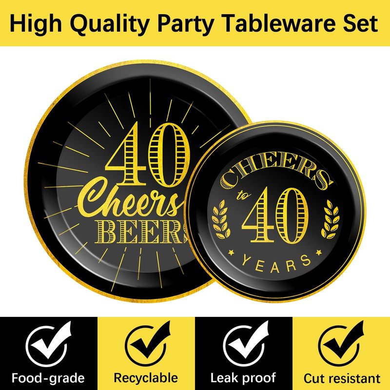 96 Pcs Cheers 40th Birthday Plates and Napkins Party Supplies Cheers to 40 Years Tableware Set 40th Party Birthday Decorations Favors for Men Women Serves 24