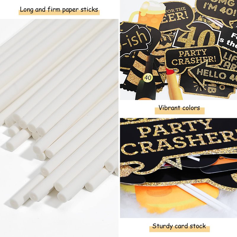 40th Birthday Photo Booth Props - 41 Pcs Black and Gold Decor, Funny Milestone Party Supplies for Men & Women, Retro 1986 Theme Selfie Station Accessories for Surprise Party, 40th Celebration Bash