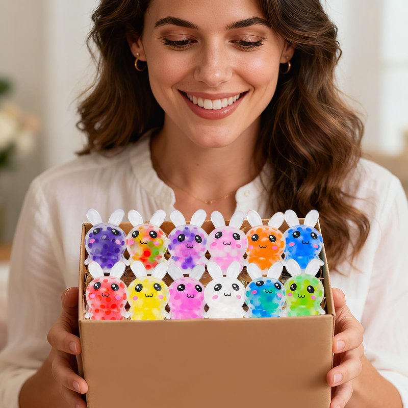 TOOYUMON Easter Egg Fillers, 12 Pcs Mini Bunny Squishy Toys, Easter Basket Stuffers Essentials Egg Basket Fillers Gifts for Teens Adults, Bunny Stress Ball Party Favors