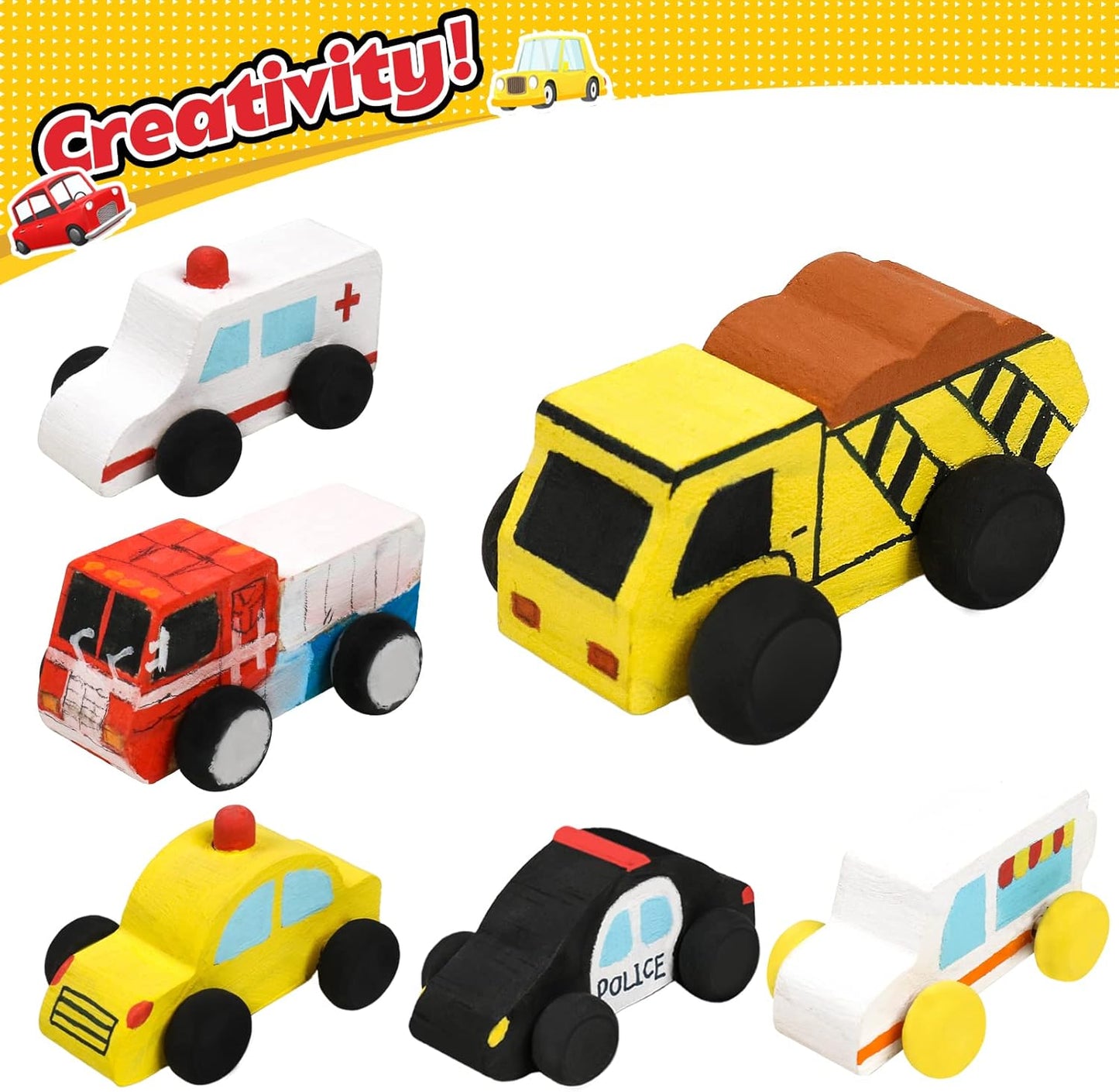 WANTKA Wooden Car Toys DIY Kit - 12 Unfinished Cars for Kids' Arts & Crafts | Easy Woodworking Fun