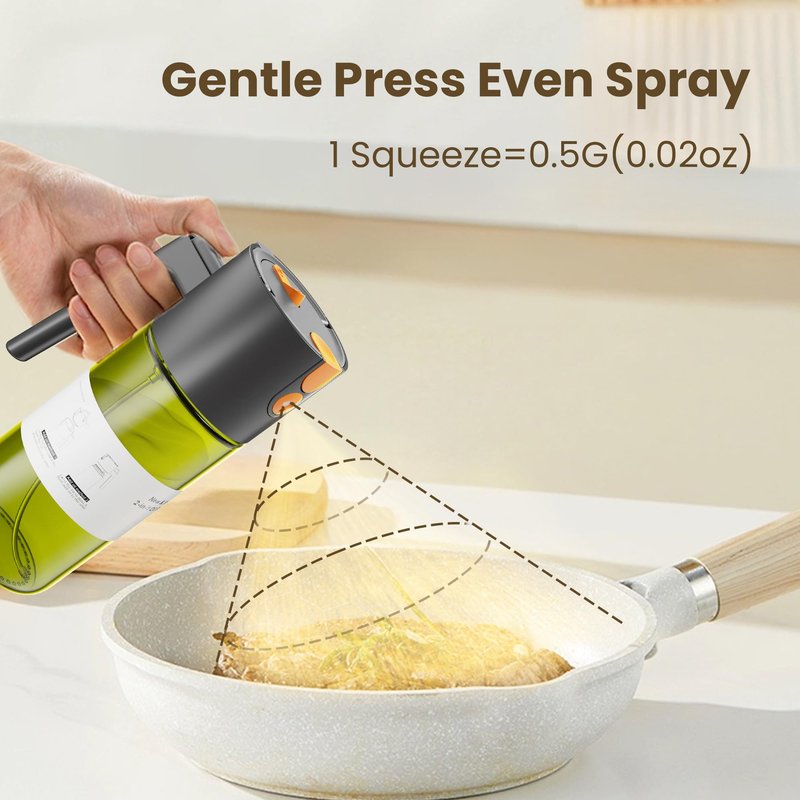 LAKUMIQI 2 in 1 Oil Sprayer for Cooking, 17oz Light-Blocking Glass Spray Bottle with Stickers, Oil Dispenser for Salad, Air Fryer & BBQ