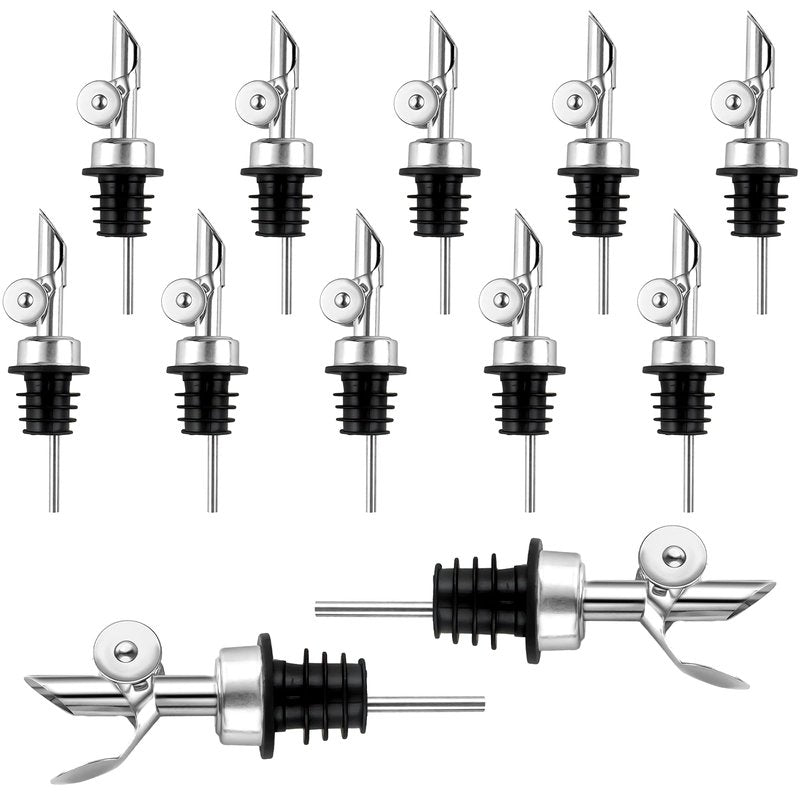 KoMvzyl 12 Pcs Weighted Stainless Steel Liquor Bottle Pourers Auto Flip Olive Oil Dispenser Spout Balsamic Alcohol Pourer Spouts