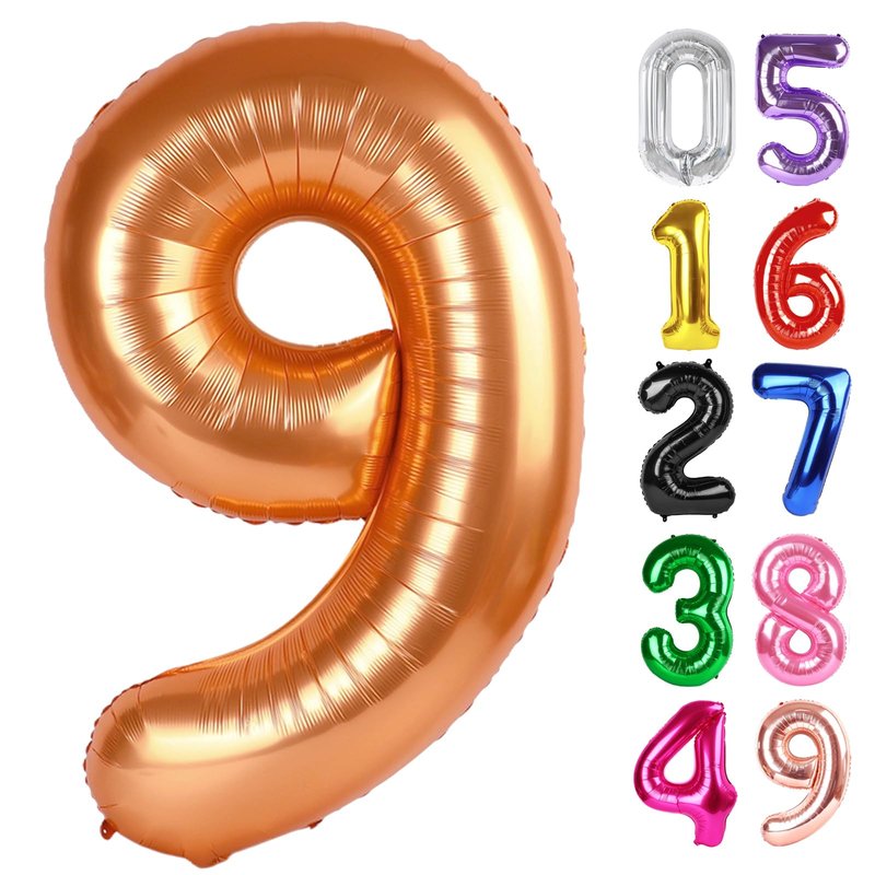 Orange Number 9 Balloon 40 Inch, 9th Birthday Party Decorations for Children, Giant 9 Foil Balloon for Party Supplies