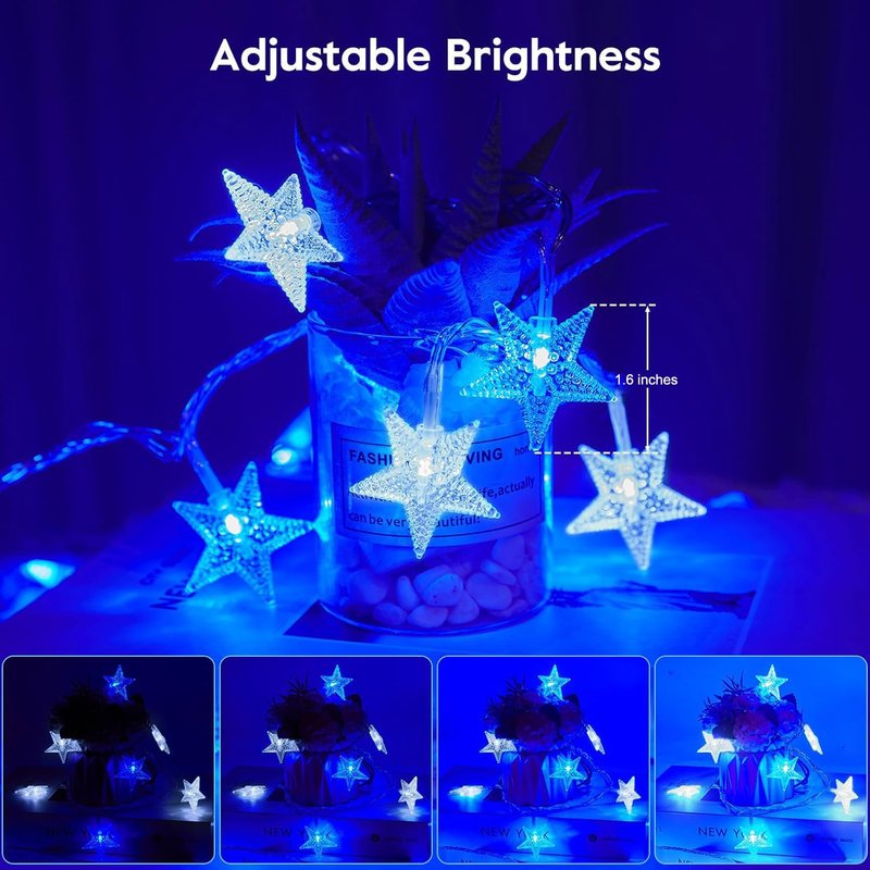Minetom Blue and White Star String Lights Plug in - 33 ft 100 LED Star Fairy String Lights with Remote and Timer, 8 Modes Waterproof for Tent Loft Bed Backyard Patio Balcony Staircase