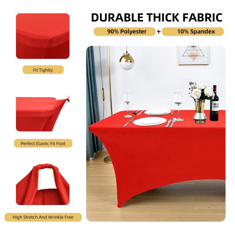 ZarzaaSik 6-Pack 6ft Red Spandex Table Covers for Rectangle Standard Folding Tables - Wrinkle Resistant Stretch Tablecloths - Ultimate Fitted Table Protector for Parties, Trade Shows, Wedding