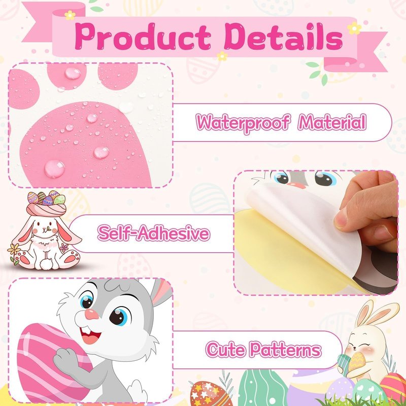 AUGSUN 275PCS Easter Bunny Footprint Stickers Set for Floor, Rabbit Footprints Easter Stickers with Eggs Flower Patterns, 48PCS Bunny Paw Prints for Egg Hunting Holiday Party Window Floor Decoration