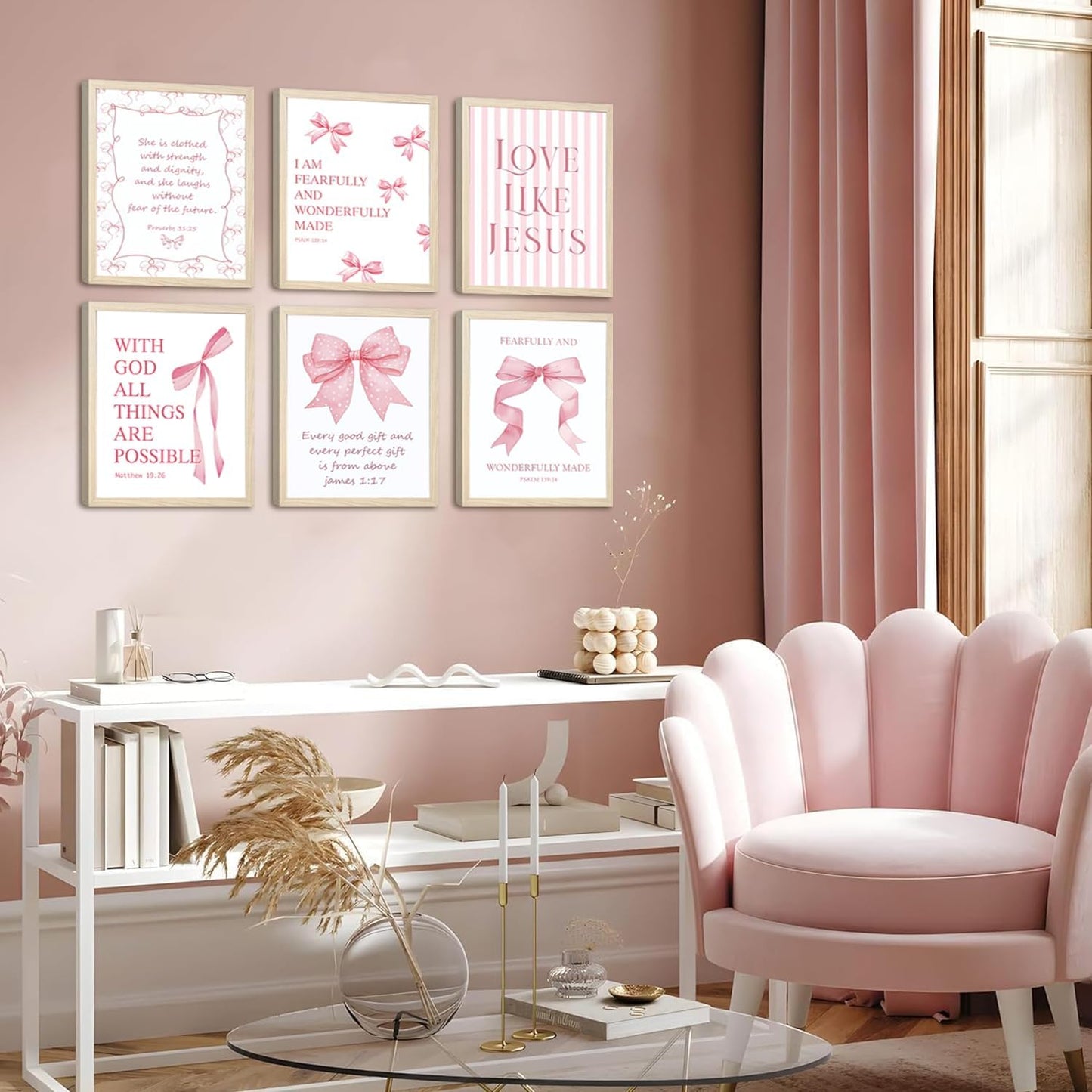 Aglcatie Coquette Pink Bow Wall Art | Set of 6 Aesthetic Posters for Teen Girls | 8x10 Unframed