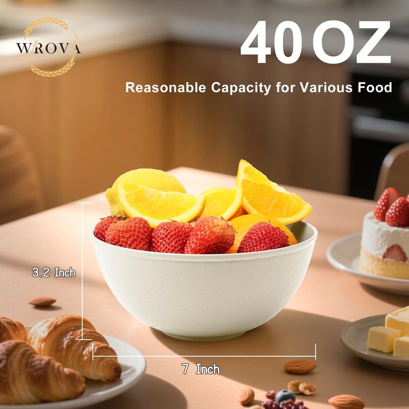 Wrova Wheat Straw Bowls for Kitchen set of 6,Anti-Scald Thick Soup Bowls 40oz,Microwave and Dishwasher Safe Bowl Sets, Unbreakable Cereal Bowl Sets. Vibrant Series