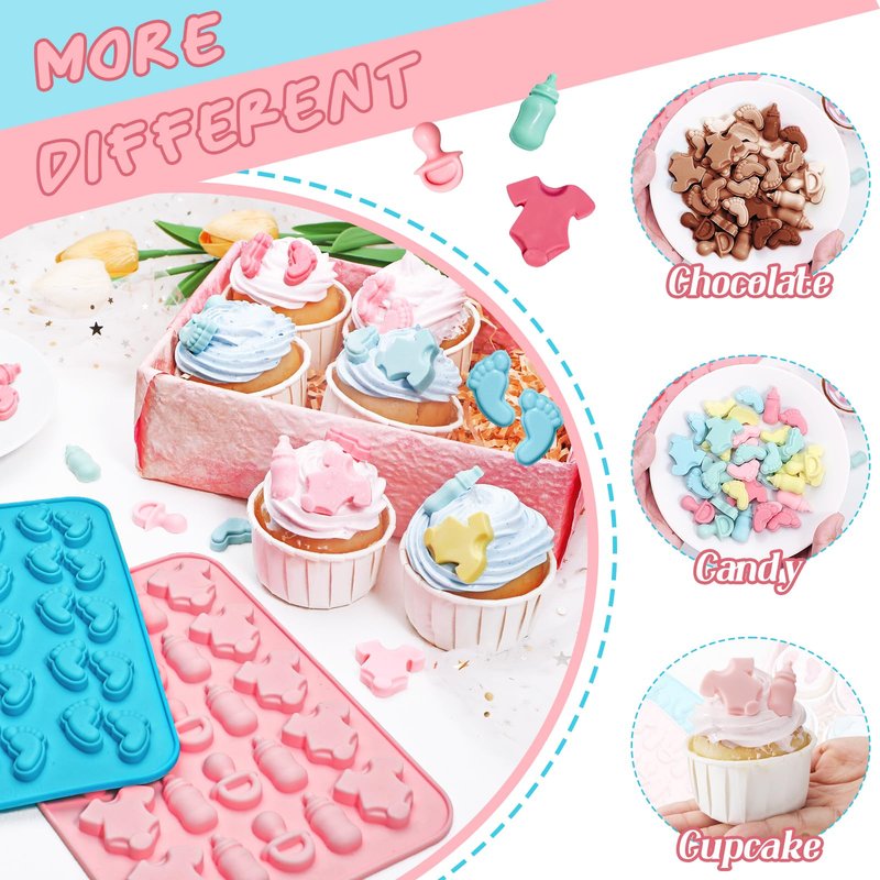 Webake Baby Feet Mold Baby Onesie Baby Bottle Pacifier Molds, Bite Size Silicone Chocolate Candy Molds Gummy Mould for Baby Shower Party Cake Decoration Cupcake Topper