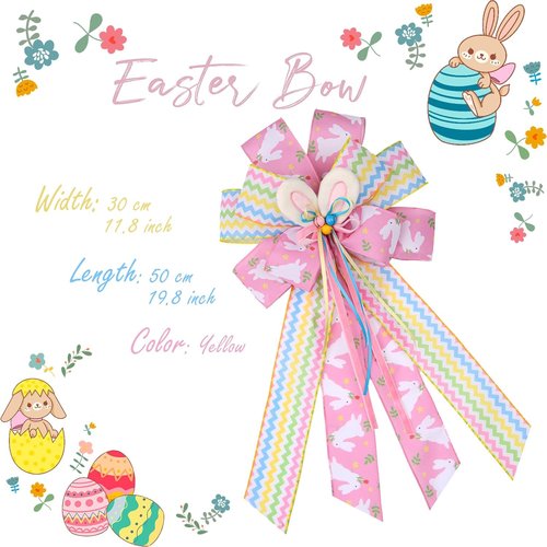 BUVANE Easter Wreath Bow - Large Burlap Bunny Bow for Indoor/Outdoor Holiday Decor | Pink