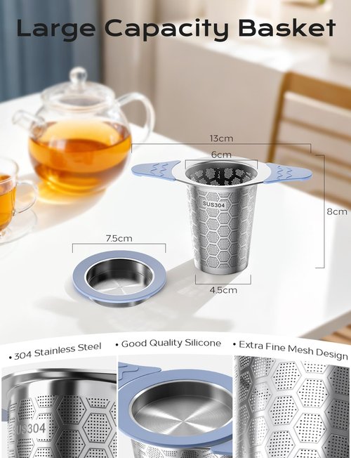 CTIANWXY Tea Infuser for Loose Leaf Tea,Stainless Steel Tea Infuser with Heat Proof Silicone Handles,Extra Fine Mesh Tea Strainers Filter Fine Tea Leaves Effectively,Fits TeaPots/Mugs