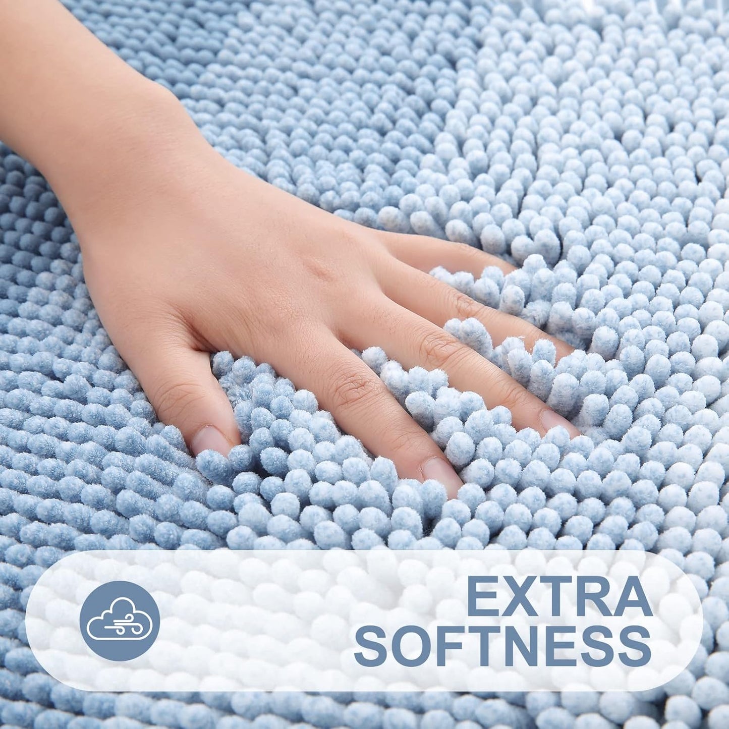 OLANLY Bathroom Rug - Extra Soft Chenille Shaggy Mat | Non-Slip, Machine Washable, 24 x 16 Inch, Blue