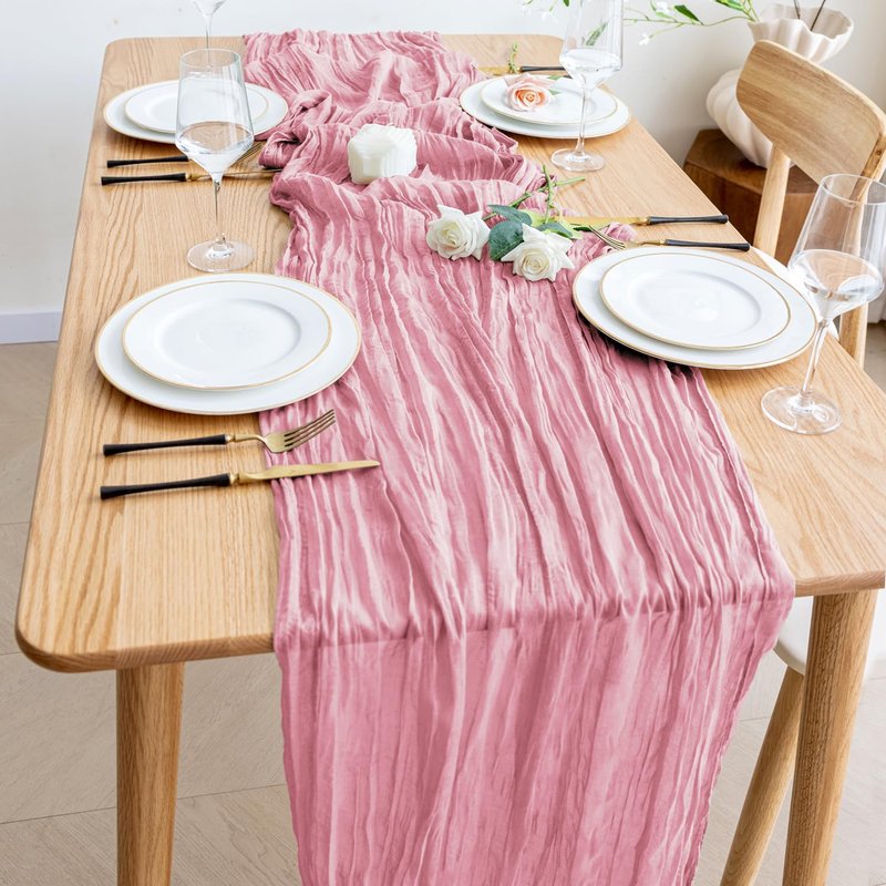 Wokceer Cheesecloth Table Runner 6Pack 10FT Pink Boho Gauze Cheese Cloth Table Runner for Party Long Rustic Sheer Table Runners for Baby Bridal Shower Wedding Easter Table Decor