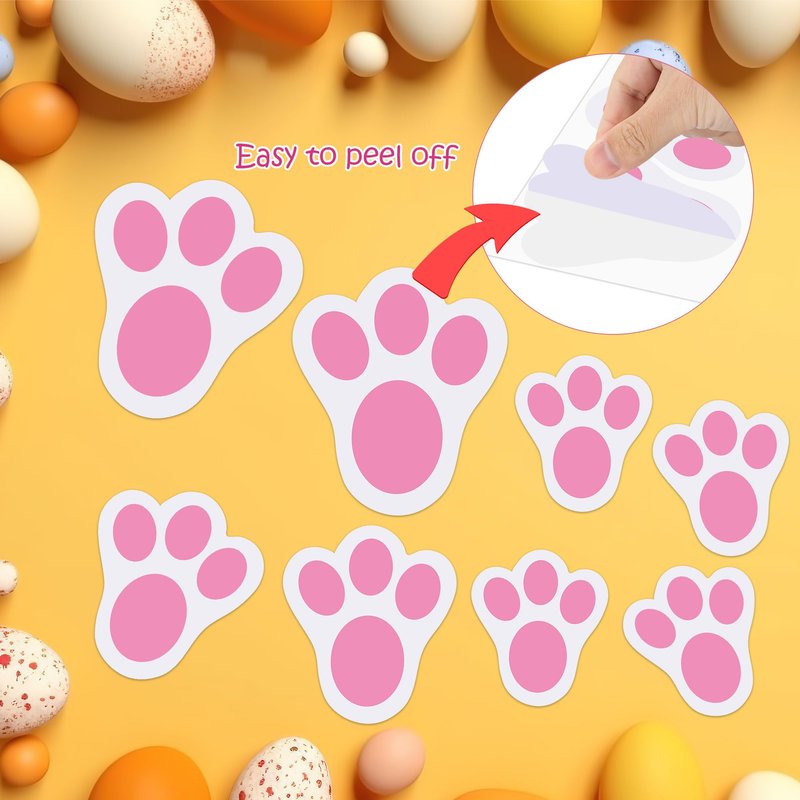 Wonmon 70PCS Removable Easter Bunny Paw Prints Stickers, 3 Size Easter Bunny Feet Stickers Rabbit Paw Decal Bunny Paw Print Clings for Home Office Classroom Floor Easter Party Decorations