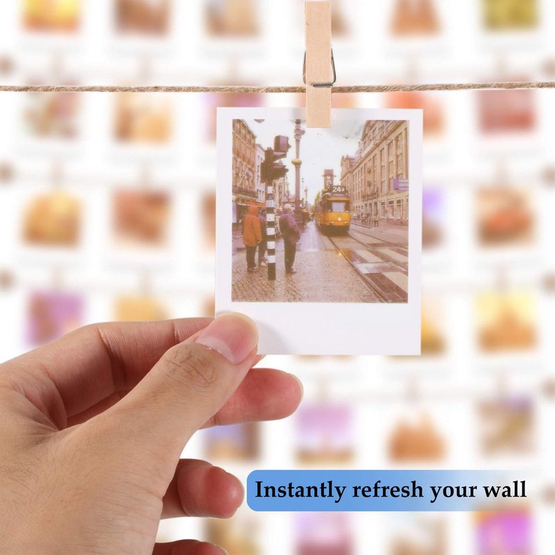Mudder Aesthetic Dorm Room Photo Display with 50 Clip, Boho Wooden Hanging Picture String Wall Decor, Damage-free Photo Holder for Teen Girl Bedroom, College Apartment, Renter Friendly