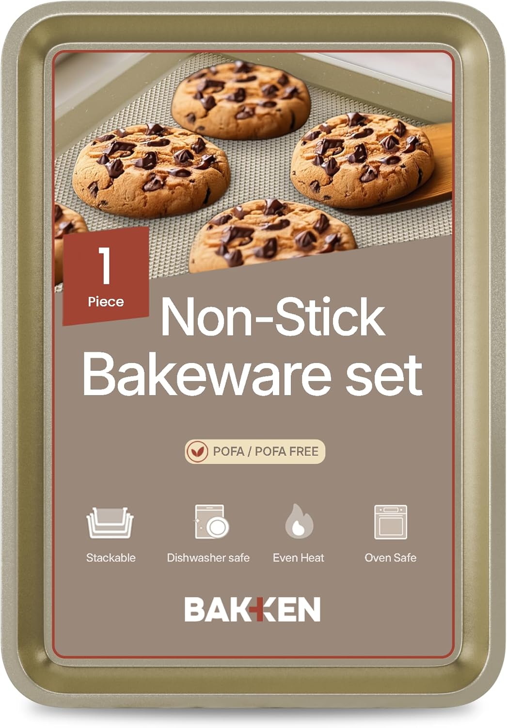 BAKKEN Nonstick Baking Pan - Commercial Grade Carbon Steel Cookie Sheet, 13.58” x 9.65”, PFOA Free | White Marble Finish