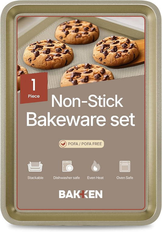 BAKKEN Nonstick Baking Pan - Commercial Grade Carbon Steel Cookie Sheet, 13.58” x 9.65”, PFOA Free | White Marble Finish