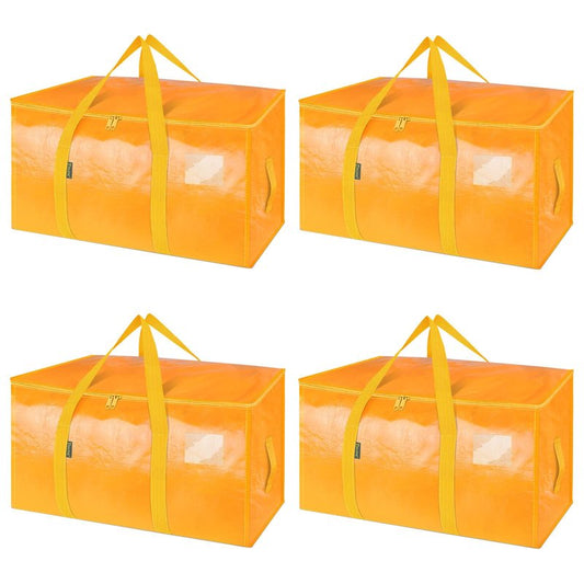 BALEINE 4-Pack Oversized Moving Bags with Reinforced Handles, Heavy-Duty Storage Tote for Clothes, Moving Supplies (Light Yellow, 4-Pack)