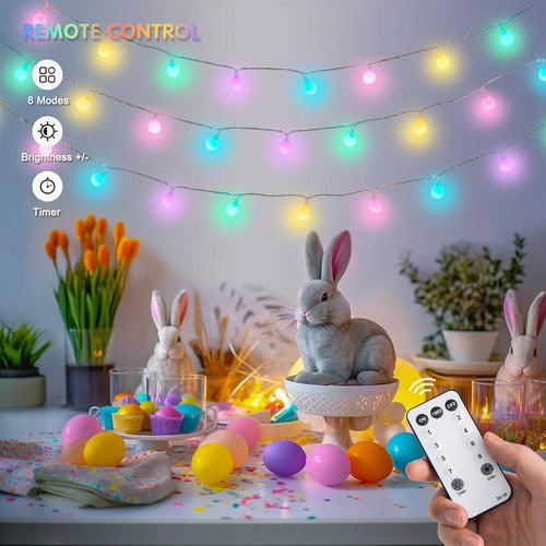 JMEXSUSS 100 LED Connectable Easter Lights - 33 ft Globe String Lights with Remote & 8 Modes for Indoor/Outdoor Decor