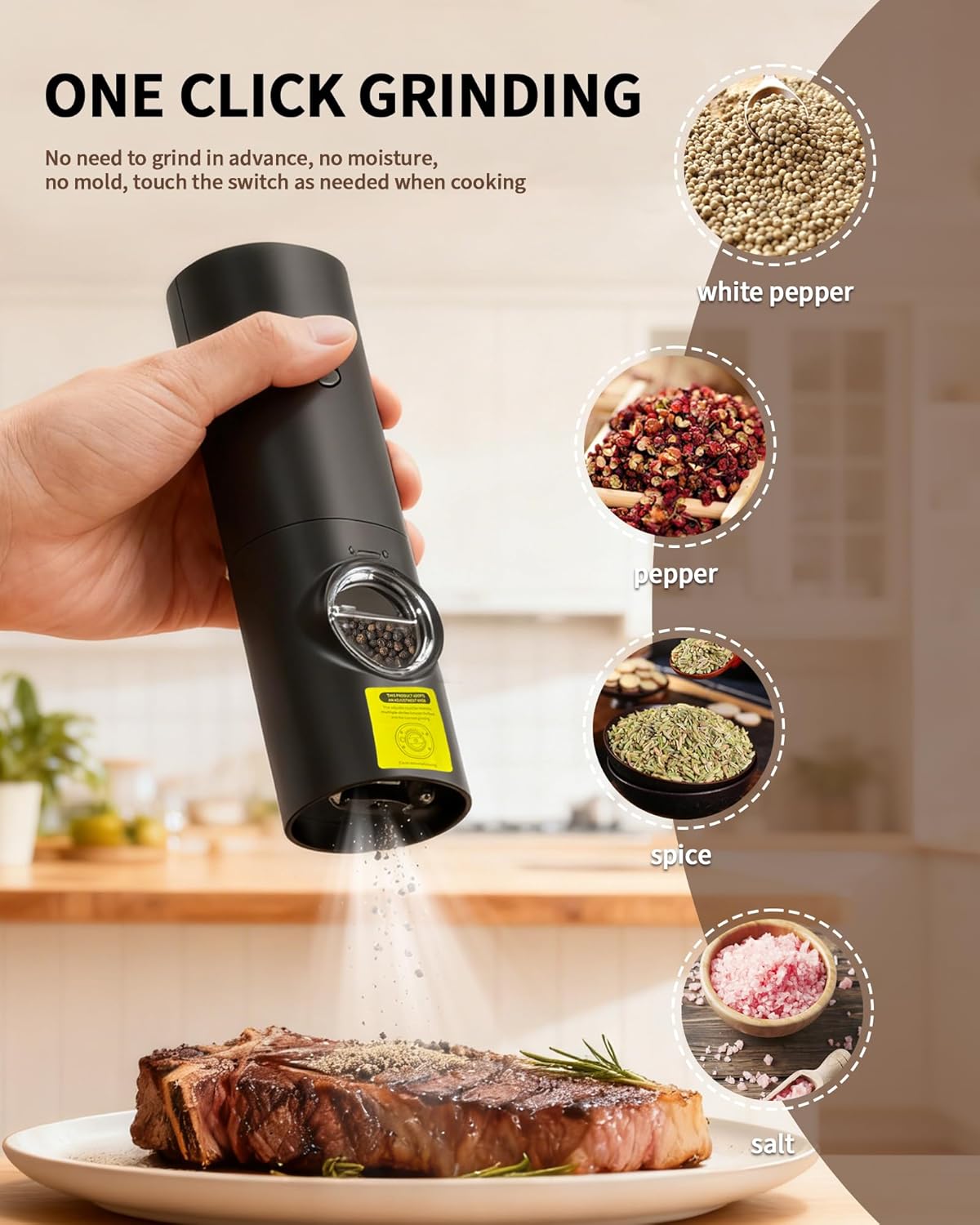 Skiennix Electric Salt and Pepper Grinder Set - Upgraded Automatic Mills with Adjustable Coarseness & LED | 2-Pack for Home Cooking & Gifts