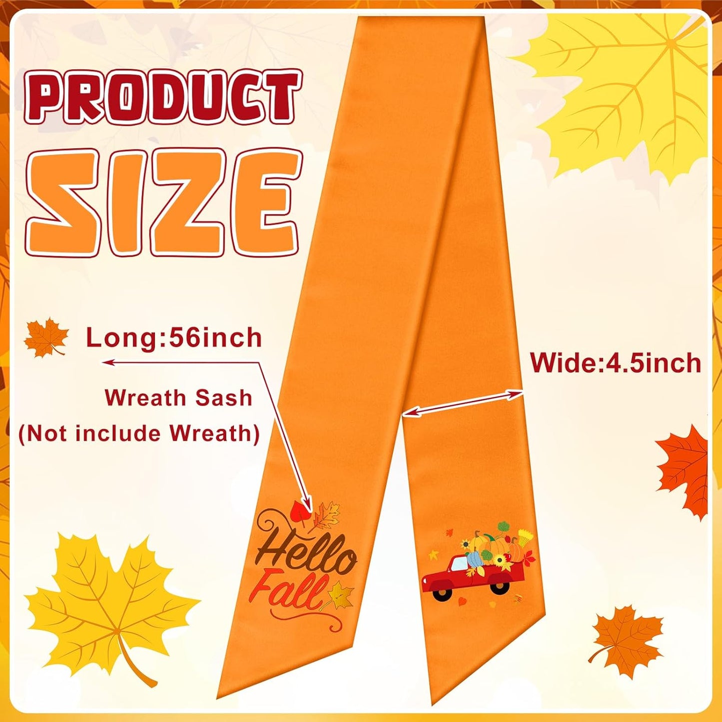 VitalCozy Hello Fall Wreath Sash - Elegant Satin Ribbon for Monogrammed Decor | Indoor/Outdoor Use