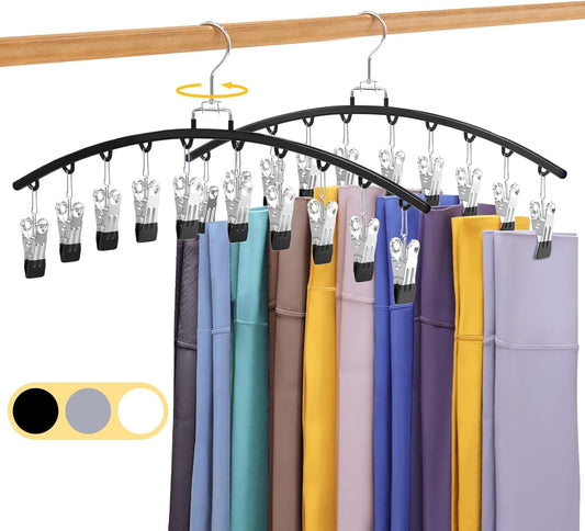 Skiennix Legging Organizer - 360° Swivel Metal Design with 20 Clips for Space-Saving Closet Storage | Black