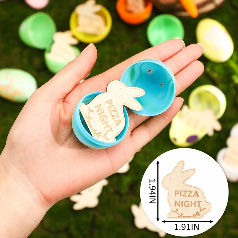 CypherX Easter Egg Fillers- Wood Easter Reward Tokens, Easter Prizes Stuffers Coins, Family Night Tokens, 24 Redeemable Tokens+6 Blank DIY Tokens, Unique Family Easter Egg Hunt Activities- Bunny