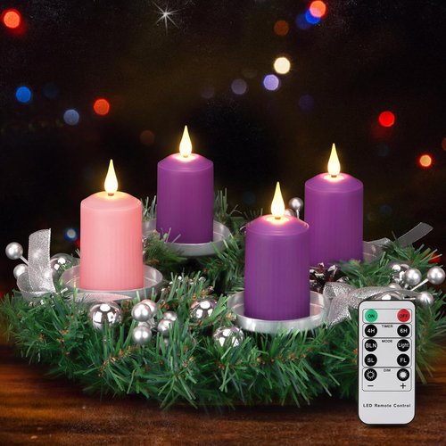 Daord D2 x H4 Advent LED Candles - Set of 4 Flameless Pillar Candles in Purple & Pink for Christmas Decor