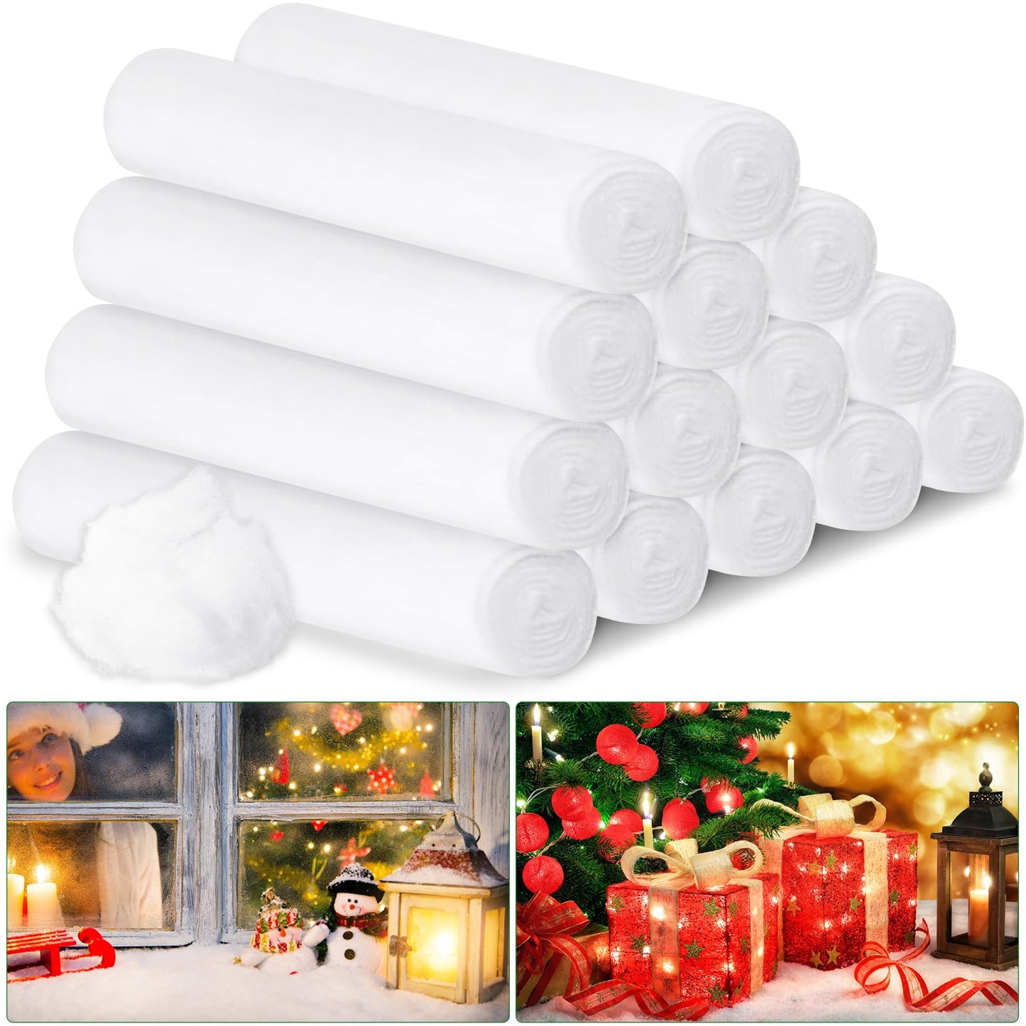 Newwiee 10 Packs Large Christmas Snow Blanket Roll 15 Inch x 10 ft Artificial Fake Snow Thick Soft Fluffy Fake Snow for Home Xmas Winter Decorations Holiday Displays Under the Christmas Tree