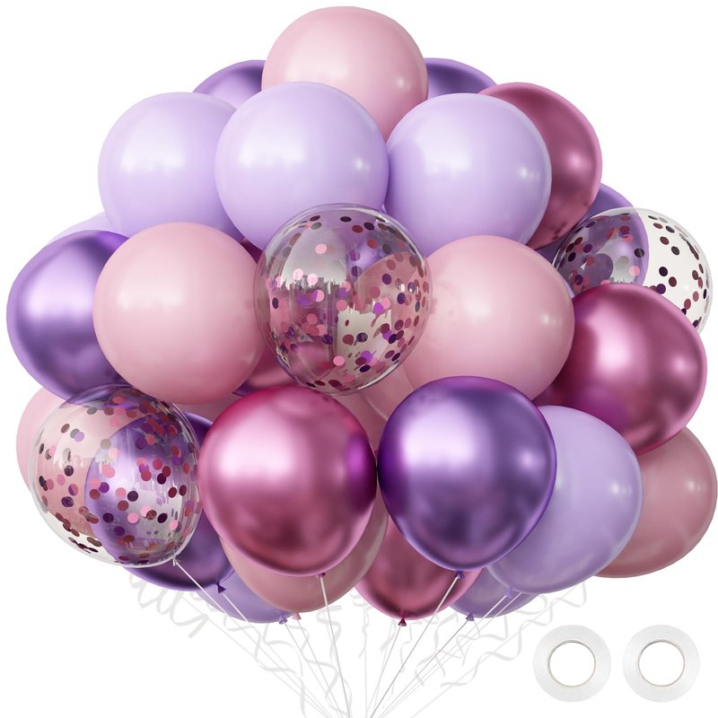 OuMuaMua Pink and Purple Balloons, 62Pcs Light Pink Balloon Lavender Balloon Purple Latex Balloons for Women Girls Birthday Baby Shower Wedding Princess Party Decorations, 12 Inch