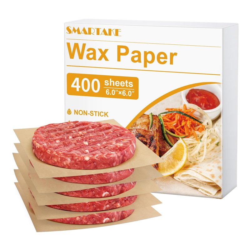 SMARTAKE 6 x 6 Inches Wax Paper for Food, 400 Pcs Non-Stick Hamburger Patty Paper, Square Sandwich Separators Wrapping Sheets, for Lunch, Restaurants, Barbecues, Picnics, Parties, Unbleached