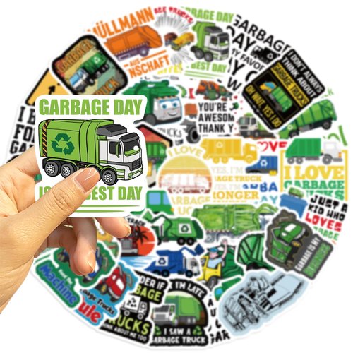 Garbage Truck Stickers 50Pcs Waterproof Cartoon Cute Trash Truck Stickers for Water Bottle Scrapbook Bumper Laptop Luggage Skateboard Cars Bike Guitar,Vinyl Funny Garbage Truck Sticker for Teens Boys