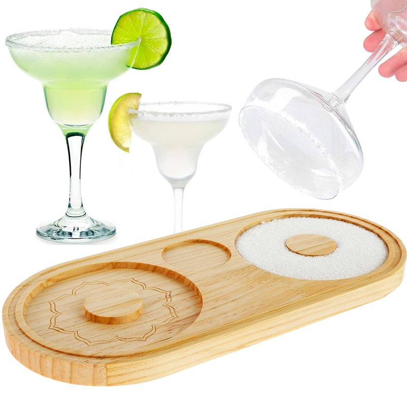 Abizarch Bamboo Sugar Salt Rimmer - Double Plate Bar Glass Rimmer Salt Box Spice Container Bartender Tool for Cocktail and Margarita