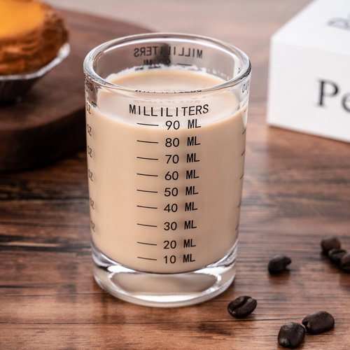 GLASKEY 2 Pack Shot Glass Measuring Cup Set,3 oz/90ML Liquid Heavy High Espresso Glass Cup,Dishwasher Safe,Measurement of Dry and Liquid Ingredients(Black)